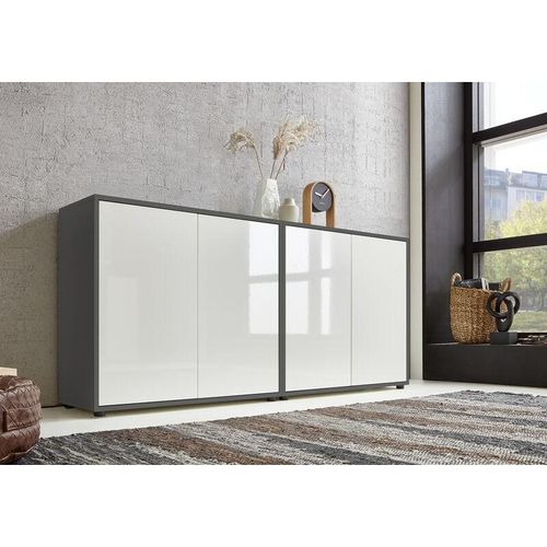 4260593581331 - Bmg Möbel - Sideboard Mailand Set 2 (Schubladenkommode Kommode Anrichte in anthrazit  weiß) Push-to-open-Funktion - Grau