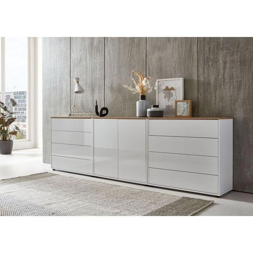 4260593579758 - Bmg Möbel - Kommode Mailand Set 4 Artisan (in weiß-Oberboden Artisan Eiche Hochglanz weiß) Schubladenkommode Anrichte Sideboard - Weiß