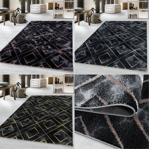 4053659040978 - Designer Kurzflor Wohnzimmer Teppiche Grau Gold Weich Modern Marmor Optik 12 mm 4053659040978 - Designer Kurzflor Wohnzimmer Teppiche Grau Gold Weich Modern Marmor Optik 12 mm