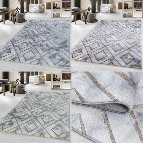 4053659040763 - Designer Kurzflor Wohnzimmer Teppiche Grau Gold Weich Modern Marmor Optik 12 mm 4053659040763 - Designer Kurzflor Wohnzimmer Teppiche Grau Gold Weich Modern Marmor Optik 12 mm