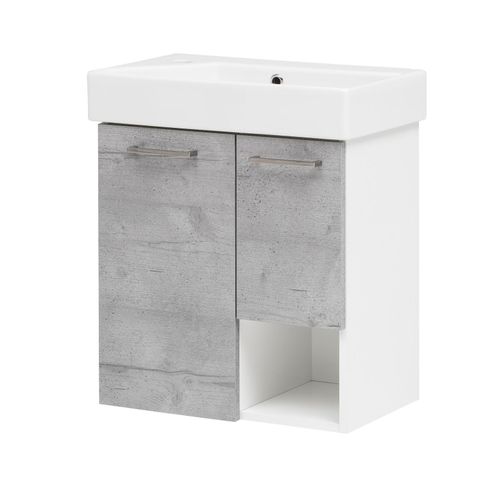 0729389812775 - Badmöbel Waschtisch Gäste WC mit 2 Schranktüren und Metallgriff Grau 0729389812775 - Badmöbel Waschtisch Gäste WC mit 2 Schranktüren und Metallgriff Grau