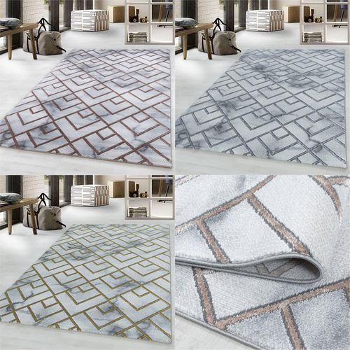 4053659041173 - Designer Kurzflor Wohnzimmer Teppiche Grau Gold Weich Modern Marmor Optik 12 mm 4053659041173 - Designer Kurzflor Wohnzimmer Teppiche Grau Gold Weich Modern Marmor Optik 12 mm