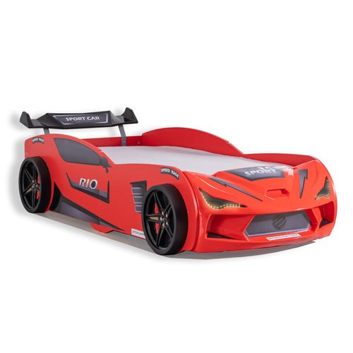 4270000008887 - Autobett 90x200 Rio Kinderbett mit LED Leuchte und Lattenrost Rot