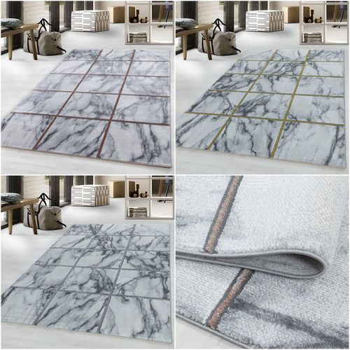 4053659041951 - Designer Kurzflor Wohnzimmer Teppiche Grau Gold Weich Modern Marmor Optik 12 mm 4053659041951 - Designer Kurzflor Wohnzimmer Teppiche Grau Gold Weich Modern Marmor Optik 12 mm