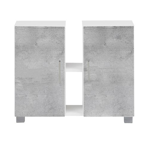 0729389813031 - Badmöbel Waschbeckenunterschrank mit 2 Schranktüren und Metallgriffen Grau