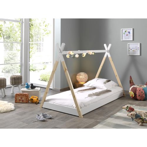 5420070229517 - Tipi Zelt Bett inkl Matratze und Rolllattenrost mit Liegefläche 90 x 200 cm Ausf Kiefer massiv weiß natur