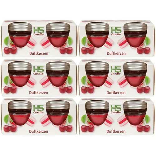 4059222030230 - Hs Candle - Duftkerze im Glas Macaron mit Deckel 12er Pack mit je ca 7 Std Brenndauer Höhe 5cm Ø6cm - Cherry