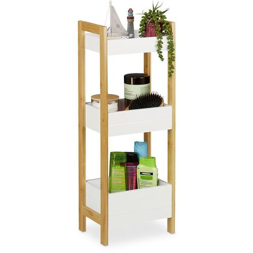 4052025321468 - Badregal mit 3 Körben Standregal Bambus & mdf HxBxT 745 x 28 x 20 cm freistehend Küchenregal natur weiß - Relaxdays