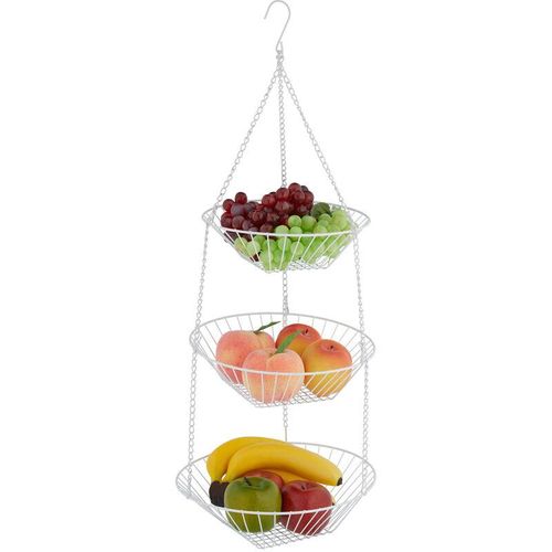 4052025395544 - Obstkorb hängend h x d 73 x 28 cm 3 Etagen Stahl runder Hängekorb für Obst & Gemüse Obstschale weiß - Relaxdays