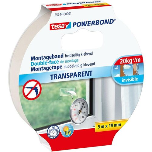 4042448843180 - tesa Powerbond® Montageband Transparent - doppelseitiges Klebeband - durchsichtiges Montage-Klebeband - transparent 5 m x 19 mm 1 Rolle