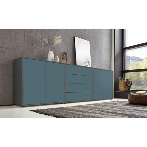 4260593581690 - BMG Möbel Sideboard Mailand Set 5 (Schubladenkommode Kommode Anrichte in anthrazit Petrol) Push-to-open-Funktion - Grau