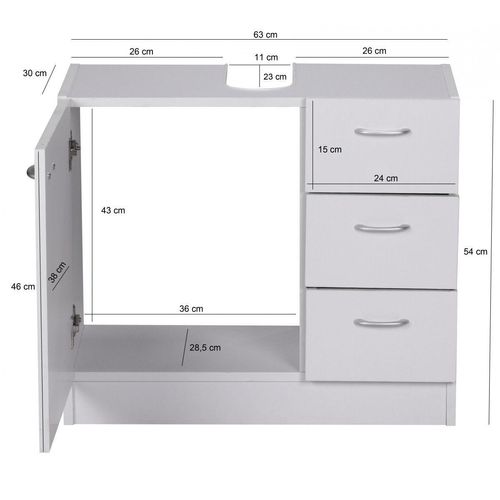 4250950207226 - WOHNLING Bad Waschbecken Unterschrank 54 x 63 x 30 cm 1 Tür 3 Schubladen weiß