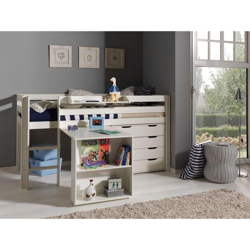 5420070212632 - Les Tendances - Kinderzimmer Set mit Schreibtisch PINOO-12 incl Hochbett und Schubladenkommode in Kiefer massiv weiß lackiert b h t ca