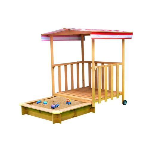 4260137092491 - Spielhaus mit Sandkasten Sonnendach Spiel-Veranda fahrbar - natur - Coemo 4260137092491 - Spielhaus mit Sandkasten Sonnendach Spiel-Veranda fahrbar - natur - Coemo