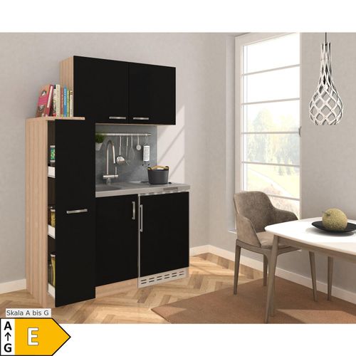 4260515333109 - RESPEKTA Küchenzeile Amrum aus der Serie Levin mit Duo-Kochplattenmulde und Kühlschrank Breite 130 cm schwarz 4260515333109 - RESPEKTA Küchenzeile Amrum aus der Serie Levin mit Duo-Kochplattenmulde und Kühlschrank Breite 130 cm schwarz