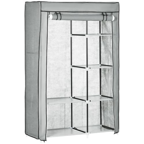 4255633535795 - Homcom - Kleiderschrank Stoffschrank mit Kleiderstange 6 Fächern Faltbare Garderobe in Vlies-Optik Faltschrank für Schlafzimmer Flur Grau 103 x