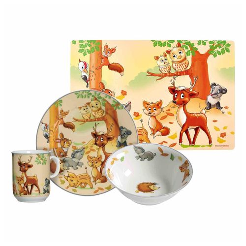 4260762069660 - Kindergeschirr mit Platzset Waldtiere 4er Set