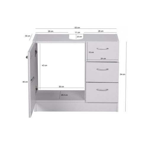 4250950298583 - FineBuy Bad Waschbecken Unterschrank 54 x 63 x 30 cm 1 Tür 3 Schubladen weiß neu