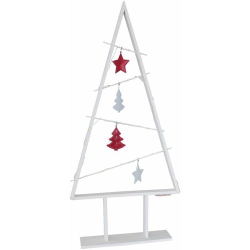 4057984006234 - X-Mas Holzbaum 78 cm mit 15 LEDs & Baumschmuck - Weiss Rot LED warmweiss