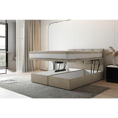 5904347104139 - Tropea Boxspringbett 180 x 200 mit Bettkasten mit Matratze Beige - Trada