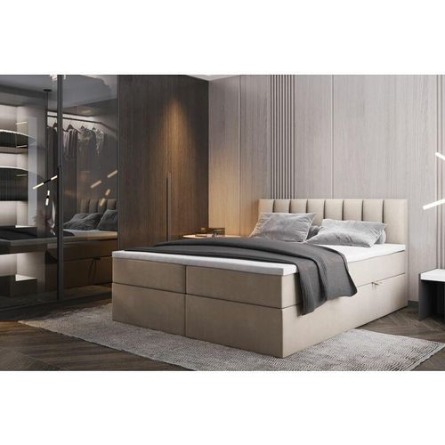 5904347104016 - Palermo Boxspringbett 200x200 mit Bettkästen H3 Matratze Hellbeige - Trada