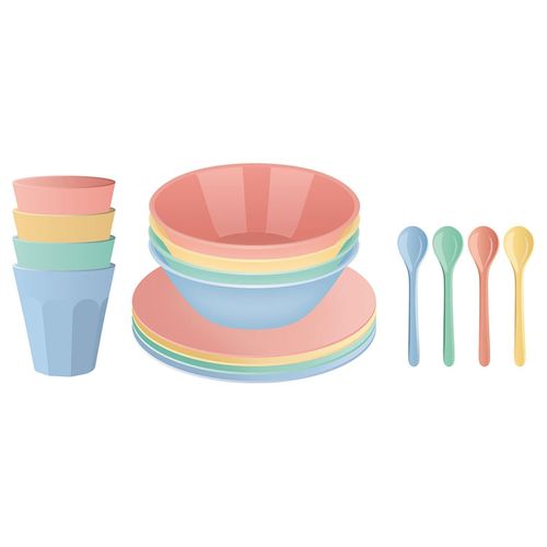 4002942660003 - Geschirr-Set KOZIOL NORA SET MACARONS Geschirr-Sets Gr 16 tlg bunt (sweet blue green pink yellow) 100% recycelbar made in Germany melaminfrei