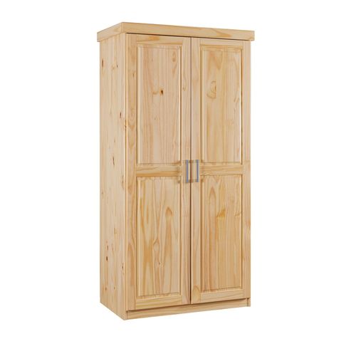 4010340353038 - Zweitüriger Kleiderschrank aus massivem Kiefernholz mit Naturfinish Eichenfarbe 95 x 190 x 55 cm 4010340353038 - Zweitüriger Kleiderschrank aus massivem Kiefernholz mit Naturfinish Eichenfarbe 95 x 190 x 55 cm