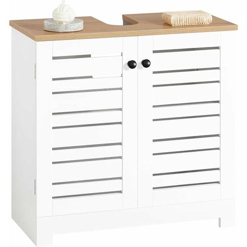 4251388614792 - BZR40-W Waschbeckenunterschrank mit Lamellentüren Badschrank Waschtisch Unterschrank Badmöbel weiß-Natur bht ca 60x59x30cm - Sobuy