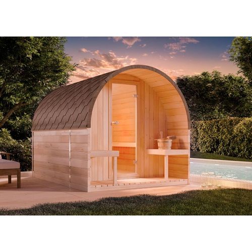 4251771234125 - Fasssauna aus Holz ScandiPod Outdoor-Sauna mit Terrasse - Premium 204 x 285 cm - naturbelassen - Naturbelassen - Finntherm