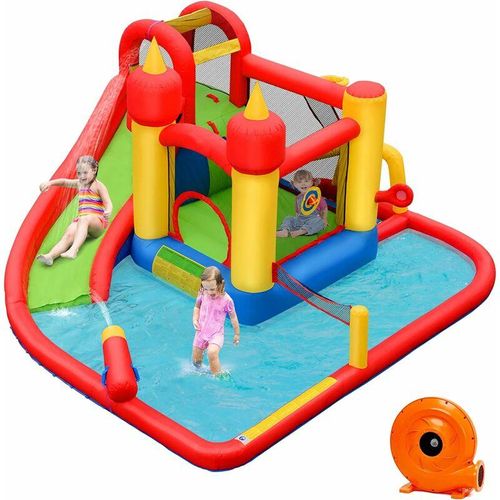 0661706084697 - Aufblasbare Hüpfburg + 610W Geblaese Kombination mit Rutsche Wasserbecken Springburg Hüpfschloss Outdoor Bouncer Spielpool Luftgeblaese inkl