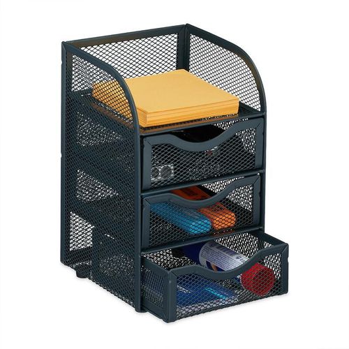 4052025445614 - Relaxdays - Schreibtisch Organizer 4 Fächer Mesh-Design HxBxT 21x125x13 cm Utensilienbox mit Schubladen anthrazit