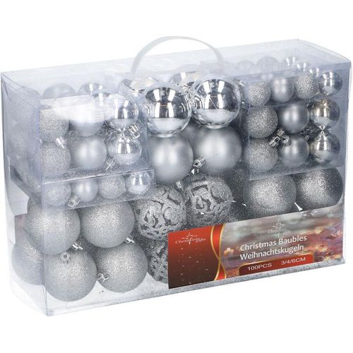 4260461476004 - Spetebo - Christbaumkugeln im 100er Set - 3 Farben wählbar - Material Kunststoff (Silber)