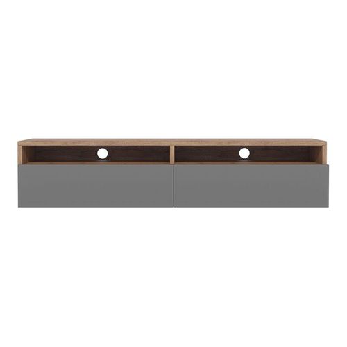 5903025392882 - Rednaw - TV-Schrank   modernes TV-Board für Wohnzimmer stehend   hängend 140 cm breit (Wotan Eiche Matt   Grau Hochglanz ohne led) - Selsey