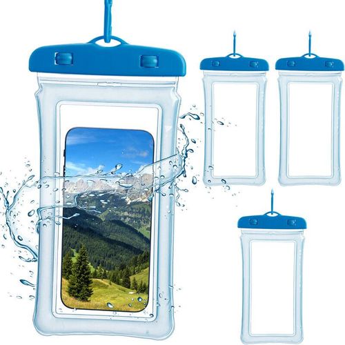 4052025460181 - Wasserdichte Handyhülle 4er Set IPX8 für Handys bis 67 Touch-kompatibel Wasserhandyhülle mit Band blau - Relaxdays