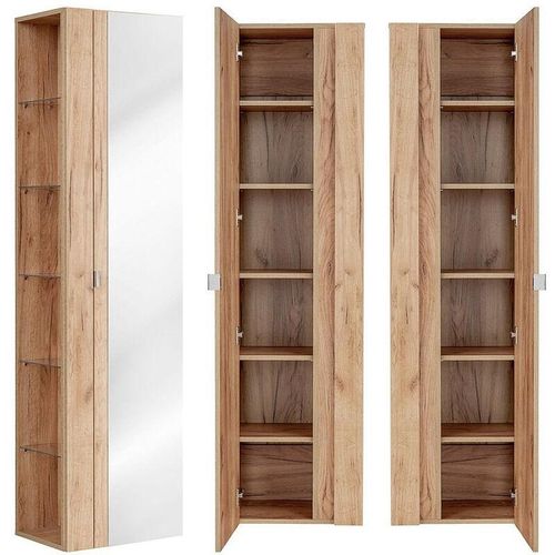 4251581554062 - Lomadox - Badezimmer Hochschrank mit Spiegel TOSKANA-56 in Wotaneiche Nb b h t ca 45 170 33cm - braun