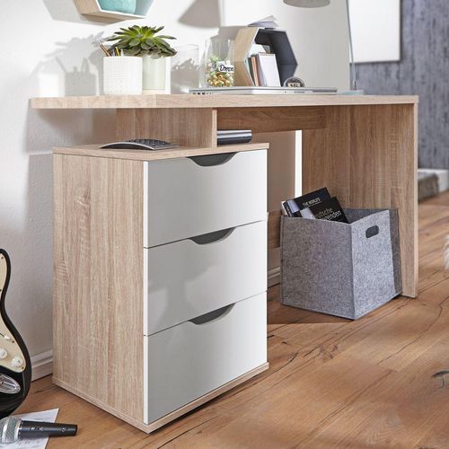 4250950235106 - WOHNLING Schreibtisch Design Bürotisch mit Schublade Sonoma Weiß Tisch Computertisch mit Fächer Abla