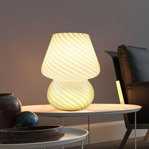 9075289915704 - Kinsi - Pilz-Tischlampe Glas-Nachtlicht-Schlafzimmer Nachttischlampe (weiß)