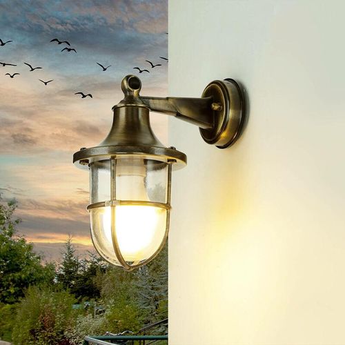 4255596651211 - Licht-erlebnisse - Außenleuchte Wand IP64 in dunkles Messing antik E27 Glas massiv Wandlampe - dunkles Messing Antik