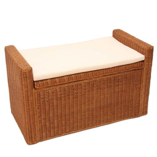4052826134298 - Aufbewahrungstruhe Genua Truhe Sitzbank Garderobenbank Kissen Kubu Rattan 88cm ~ honigfarben 4052826134298 - Aufbewahrungstruhe Genua Truhe Sitzbank Garderobenbank Kissen Kubu Rattan 88cm ~ honigfarben