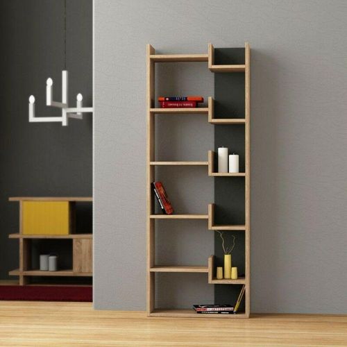 0784196610082 - Toscohome - Bücherregal aus Holz 69x162h cm Eiche und Anthrazit - Oppa