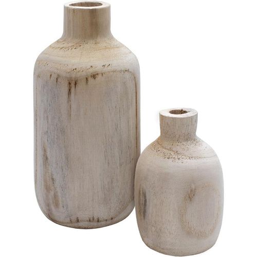 4262371538742 - Holz Blumenvase 2er Set mit bauchiger Form - je 1x 18 cm und 28 cm - Flasche Holzvase naturbelassen - Tischdeko Fensterdeko für Kunstpflanzen und