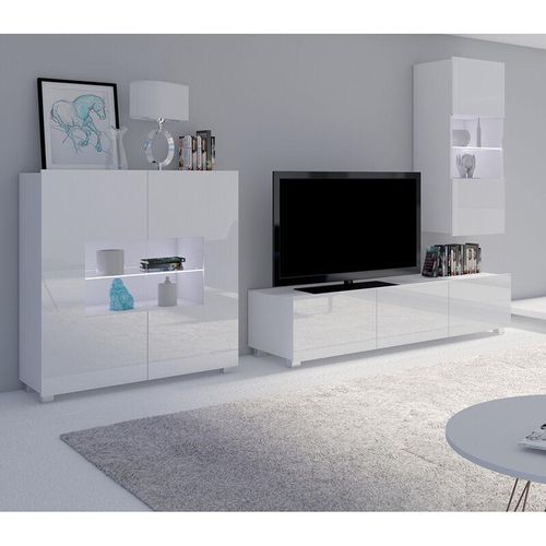 4066075082750 - Lomadox - Wohnzimmer Set mit Highboard in weiß Hochglanz mit led Beleuchtung CAIRNS-132 b h t ca 265 200 43 cm