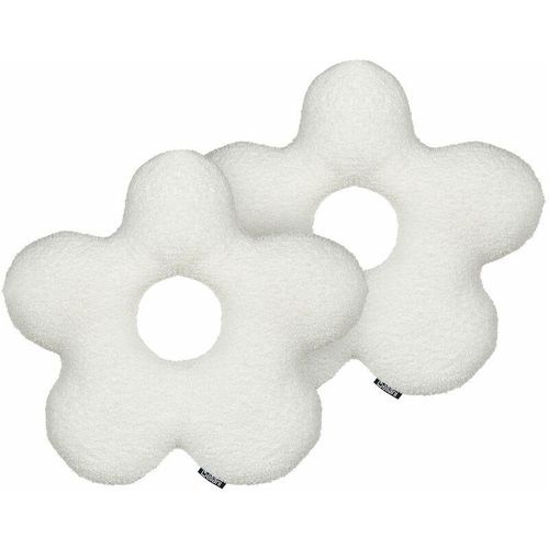 4255664848086 - Beliani - Dekokissen 2er Set Weiß Webpelz mit Füllung 40x40 cm Teddy-Optik Blumenform Modern Wohnzimmer Schlafzimmer Ausstattung Sofakissen Zierkissen