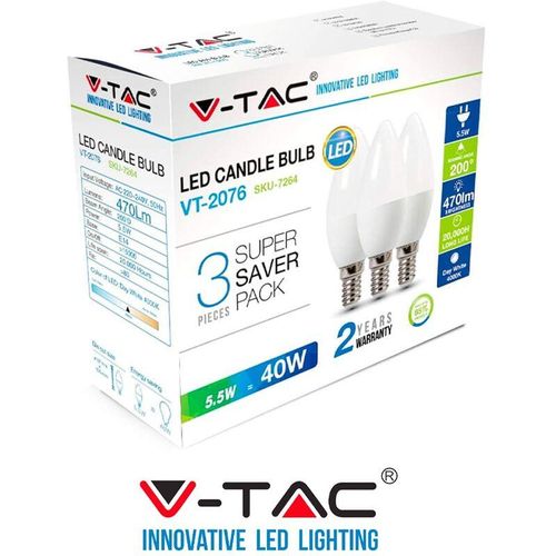 0619793863534 - Vtac - 3 led glühbirnen E14 55 w 40 w v-tac candela flamme-warm