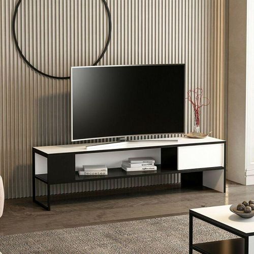 0645656391180 - Toscohome - TV-Ständer 150x42h cm Metallstruktur weiß und schwarz Farbe - Concordtv