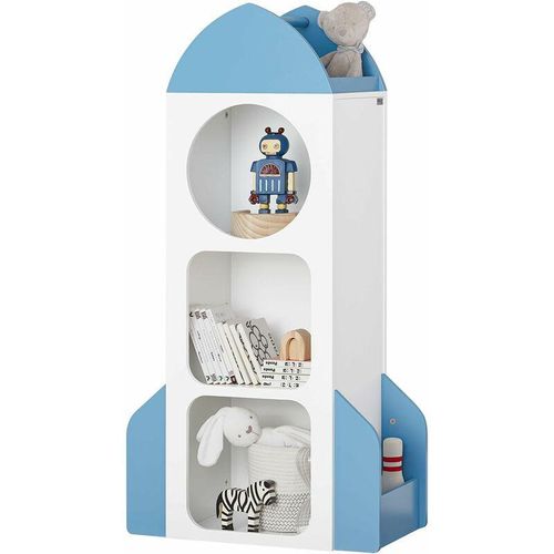 4251388627372 - KMB87-W Kinderregal Bücherregal Kinderzimmer Regal Aufbewahrungsregal für Kinder Kinderzimmer Möbel Weiß-Blau bht ca 61x120x32cm - Sobuy