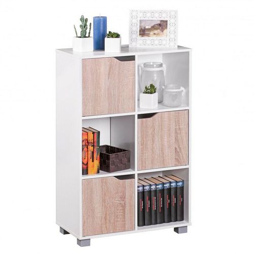 4250950248915 - Design Bücherregal massa Modern Holz Weiß mit Türen Sonoma Eiche Ablagefächer Standregal freistehend Größe wählbar - Finebuy