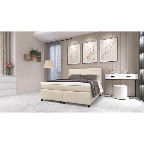 4262354976295 - Boxspringbett Paxos Cordstoff Beige 140x200 Hotelbett Bonellfederkern Bett