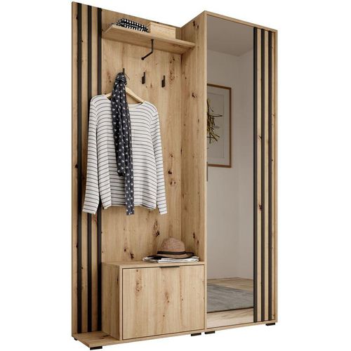 5904948694688 - Garderobe mit Spiegel Flurgarderobe Schrank Kompaktgarderobe Dielenschrank Wandschrank Regal Diele & Flur Kleiderschrank Schuhschrank 135x197x34 cm