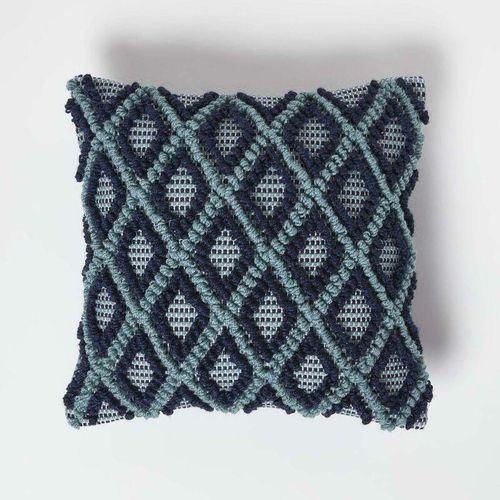 5056280730293 - HOMESCAPES Dekokissen Tula mit 3D-Rautenmuster - Kissen 45 x 45 cm blau-petrol - Blau-Petrol